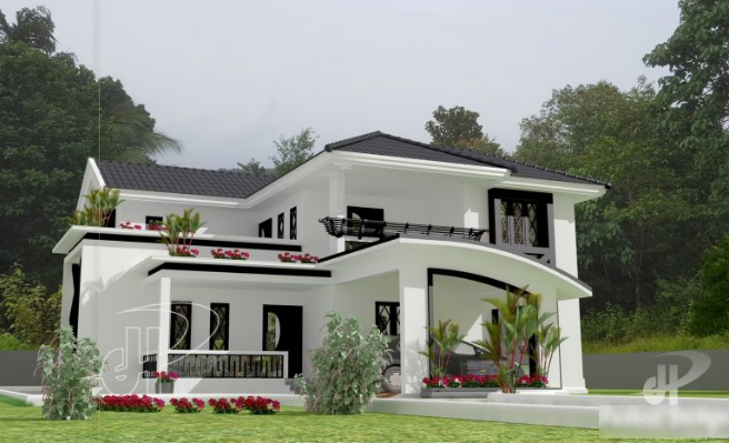 Biệt thự 2 tầng hiện đại có hình dáng mái lạ mắt. Không gian tầng 2 thiết kế chiều cao thấp để giảm chi phí. Ảnh: Nhadepvn.