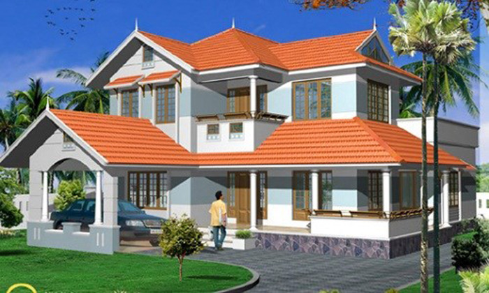 Nhà mái thái 2 tầng kiểu giật cấp ngói đỏ truyền thống. Ảnh: Thanglongarc.