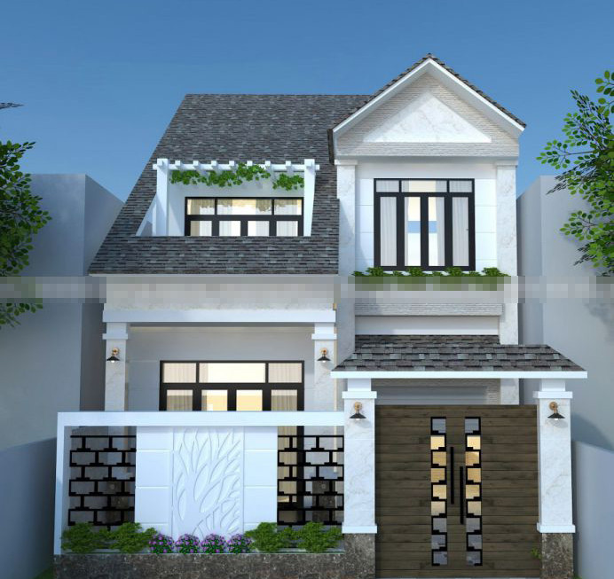 Biệt thự phố 2 tầng sang trọng, quý phái với hai gam màu chủ đạo trắng sáng và xám nhẹ. Ảnh: Nhavietxanh.