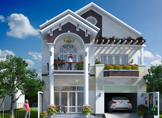 Cây xanh được trồng quanh nhà và ban công giúp ngôi biệt thự 2 tầng trở nên gần gũi với thiên nhiên. Ảnh: Kienanvinh.
