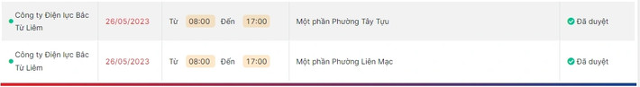 Đáng chú ý, một phần phường Tây Tựu và phường Liên Mạc (quận Nam Từ Liêm) bị tạm ngưng cung cấp điện từ 8h đến 17h. Ảnh chụp màn hình