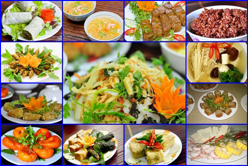 Mâm cỗ chay có thể tùy loại nhưng nên đảm bảo màu sắc nguyên liệu, món ăn tượng trưng cho ngũ hành (màu đỏ tượng trưng cho hành hỏa, xanh của hành mộc, đen của hành thổ, màu trắng của hành thủy, màu vàng hành kim) - bác Lời cho biết thêm.