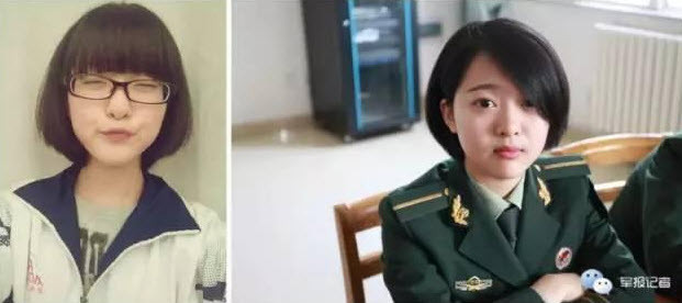 Hai hình ảnh khác nhau hoàn toàn của một cô gái trẻ.