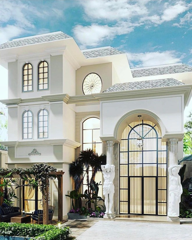 Biệt thự bề thế, nguy nga có tông trắng chủ đạo. Ảnh: FBNV