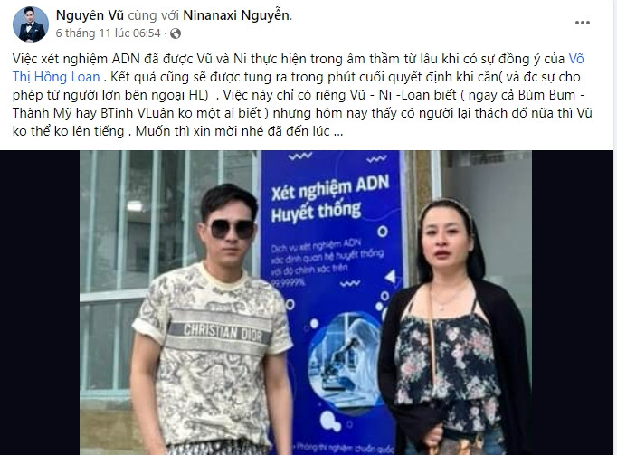 Mới đây, trên trang cá nhân, ca sĩ Nguyên Vũ tiết lộ con gái cố NSƯT Vũ Linh đã được xét nghiệm ADN chứng minh thân phận và chỉ chờ đúng dịp sẽ công bố với mọi người. Ảnh chụp màn hình