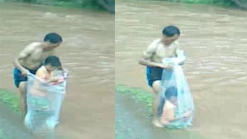 Những người đàn ông hoặc thanh niên trai bản biết bơi sẽ túm gọn miệng túi ni-lông bên trong có cô giáo hoặc học sinh đang ngồi, rồi họ vừa bơi vừa kéo túi ni-lông để vượt qua suối, bất chấp con suối mùa lũ nước đang băng băng chảy xiết. Nếu chiếc tui ni-lông bị rách vỡ hoặc cô trò ở trong túi bị ngộp thở thì tính mạng của họ không biết ra sao.