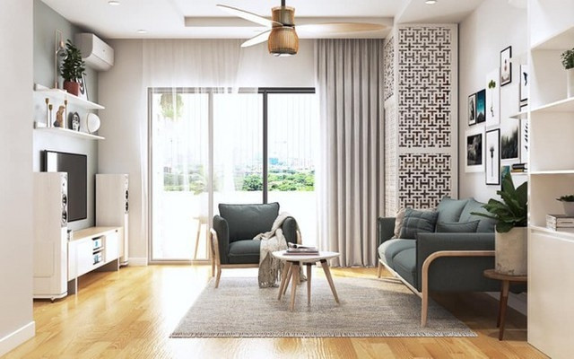 Phòng khách đơn giản nhưng tinh tế với bộ sofa nhỏ.