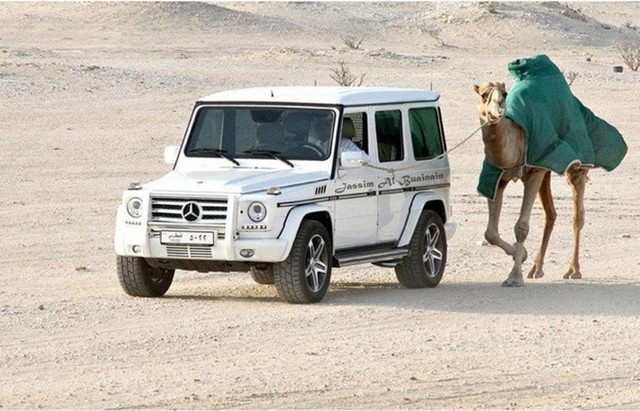 Thậm chí, đại gia còn thể hiện chất chơi bằng cách dắt lạc đà qua sa mạc bằng Mercedes G63 trị giá gần 250.000 USD.