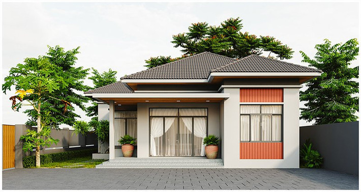 Nhà cấp 4 mái Nhật thiết kế tối giản nhưng tinh tế khi xử lý các mảng kiến trúc. Ảnh: Dhbdesign