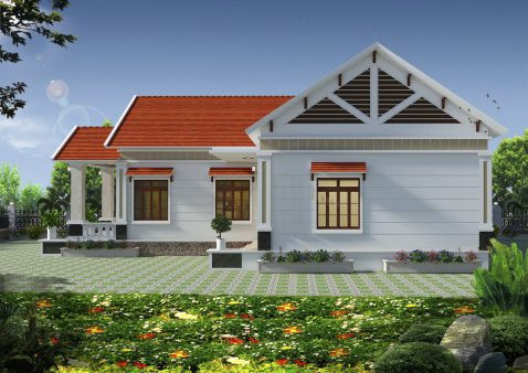 Nhà cấp 4 ấn tượng với hình khối nhà chữ L hiện đại, màu sắc trang nhã với tổng chi phí khoảng 1,2 tỷ đồng. Ảnh: Wedo