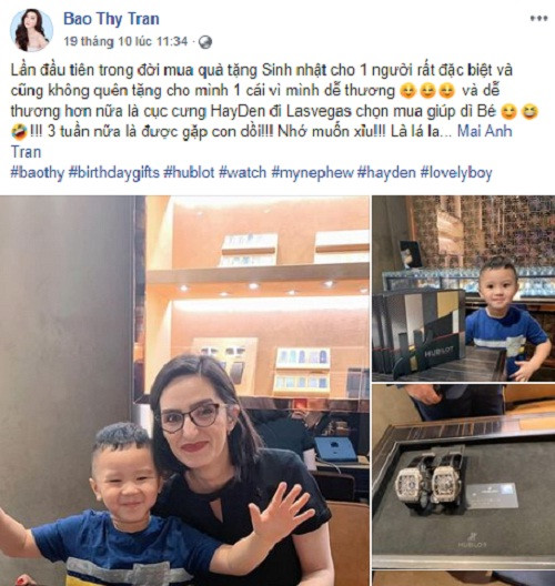 Ngày 19/10, Bảo Thy khoe hình ảnh mới mua 2 chiếc đồng hồ hàng hiệu. Hai chiếc đồng hồ này đều giống hệt nhau. Trong đó, một chiếc cô dành cho mình và một chiếc cô tặng quà sinh nhật cho một người đặc biệt. Ảnh chụp màn hình