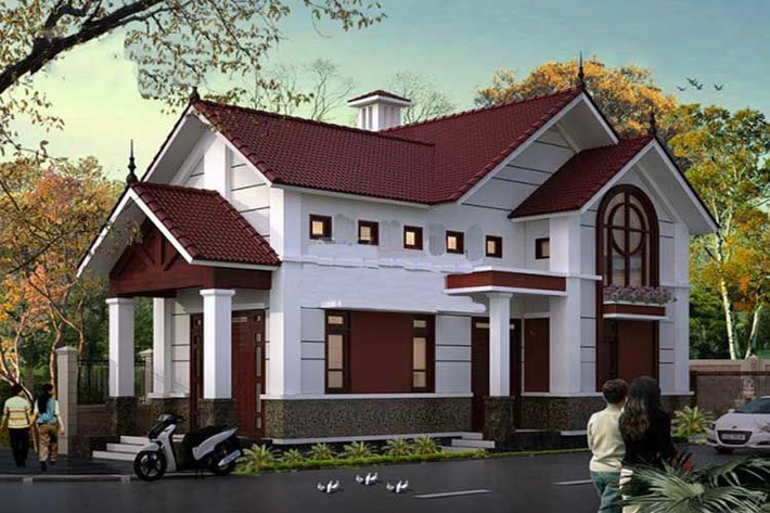 Căn nhà thiết kế theo lối kiến trúc hiện đại pha chút phong cách tân cổ điển đã tạo nên một tổng thể đẹp mắt và mềm mại. Ảnh: Angcovat.