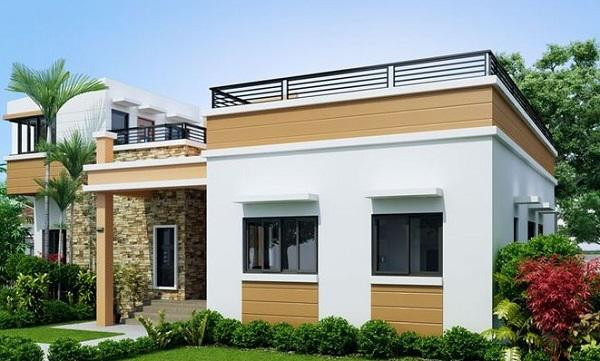 Nhà mái bằng có thêm phần ban công thoáng đãng có thể bố trí 2-3 phòng ngủ là một trong những mẫu nhà cấp 4 phổ biến nhất hiện nay. Ảnh: Internet.