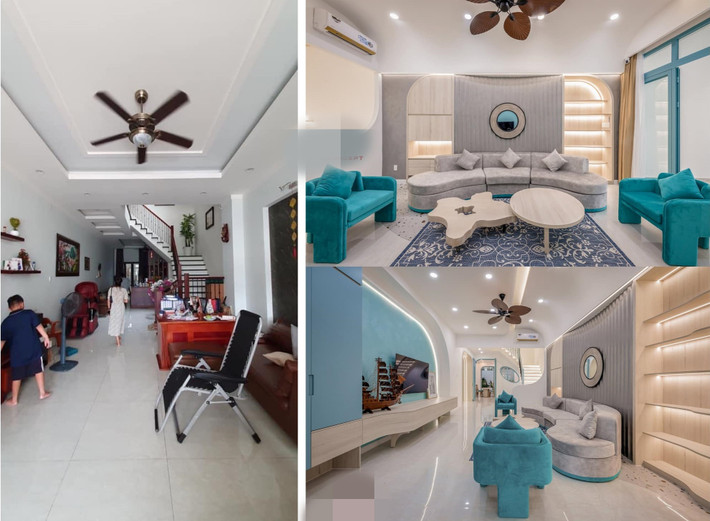 Theo yêu cầu của gia chủ, kiến trúc sư sử dụng các đường cong cho hệ trần, tường và khung cửa để tạo nên sự mềm mại cho không gian.