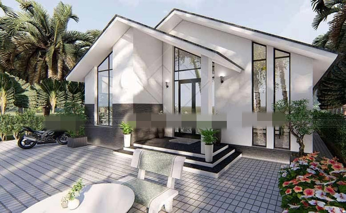 Nhà mái thái phong cách hiện đại với cửa kính xuyên suốt từ trần xuống sàn là lựa chọn của nhiều cặp vợ chồng trẻ. Ảnh: Giabaogroup.
