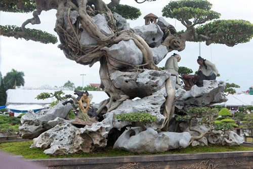 Điểm đặc biệt là sanh cổ "Phù Đổng Thiên Vương", cây được ký lên một khối đá nguyên khối khai thác từ rừng Cúc Phương (Ninh Bình). Ảnh: ĐSPL.