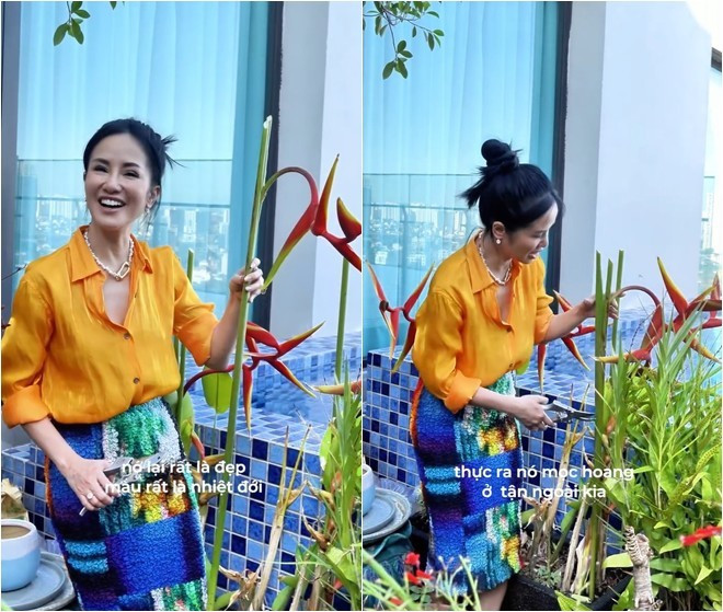 Tại khu vực ban công, Hồng Nhung trồng rất nhiều hoa. Ảnh chụp màn hình