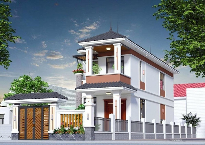 Nhà ống 2 tầng mái Nhật phù hợp với những lô đất có diện tích hẹp. Thiết kế tập trung vào việc tối ưu hóa không gian sử dụng, tạo ra các phòng chức năng thông minh. Ảnh: Shome