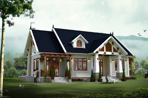 Căn biệt thự 1 tầng 165 m2, gần gũi với thiên nhiên có chi phí dao động khoảng 800-850 triệu đồng. Ảnh: Thanglongarc.