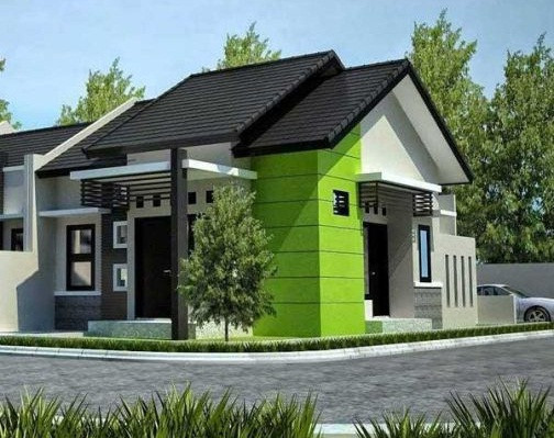Nhà cấp 4 mái thái nổi bật với mảng tường xanh sặc sỡ. Ảnh: Thietkethicongnhadep.