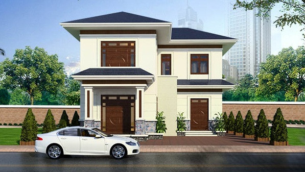 Vẻ ngoài công trình khá khô cứng nhưng bù lại các hình khối có sự đăng đối chỉnh chu, tạo nét đặc trưng riêng. Ảnh: Thietkenhadepaau.