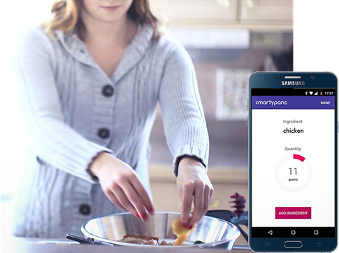 Chảo thông minh SmartyPans có khả năng kiểm tra số lượng thực phẩm trong chảo, tính toán lượng calori cần thiết. Ảnh: SMARTYPANS.