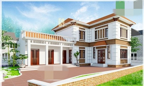 Mẫu nhà cấp 4 gác lửng với kiến trúc sân vườn rộng phù hợp diện tích rộng ở nông thôn. Ảnh: Nhasang.