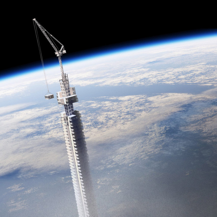 Tòa nhà mang tên Analemma Tower được treo trên một tiểu hành tinh quay quanh Trái Đất ở độ cao 50.000 km.