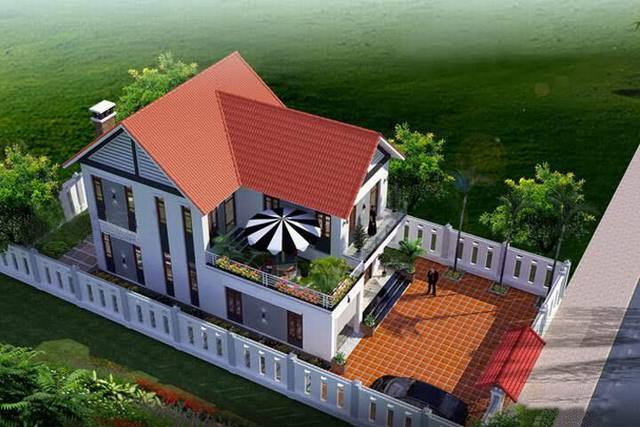 Mẫu nhà 2 tầng ở nông thôn có ưu điểm nhiều mặt thoáng và đón nắng gió. Ảnh: Thanglongarc.