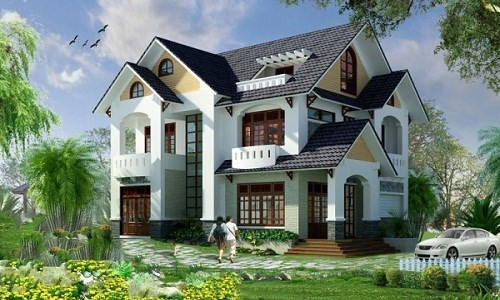 Biệt thự 2 tầng mái thái điển hình của kiểu biệt thự 2 mặt tiền hiện đại và sang trọng. Ảnh: Thietkethicongnhadep.