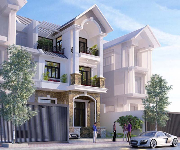 Nhà phố 3 tầng sử dụng gam màu trắng chủ đạo, đẹp thanh lịch và trang nhã. Ảnh: Arcviet.