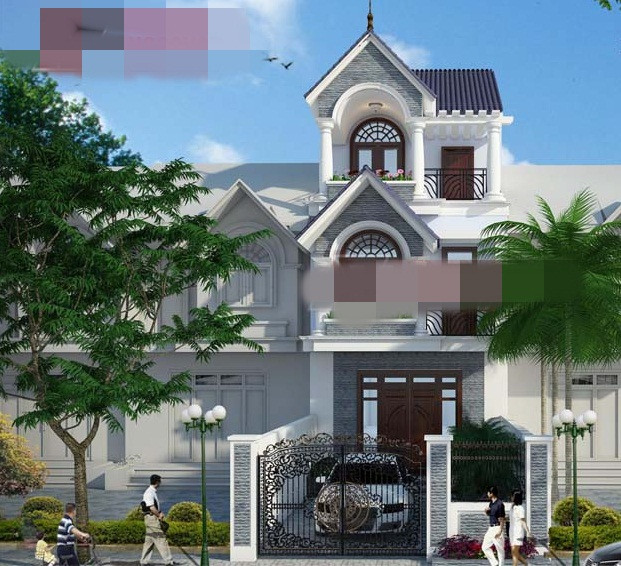Các khối trụ mái trước nhà được thiết kế theo dạng bo tròn mang đậm kiến trúc cổ điển. Ảnh: Angcovat.
