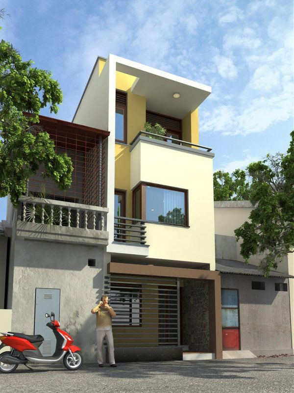 Nhà 3 tầng thiết kế vuông vức, không sử dụng họa tiết trang trí cầu kỳ để giảm tối đa chi phí xây dựng. Ảnh: Kientrucsuvietnam.