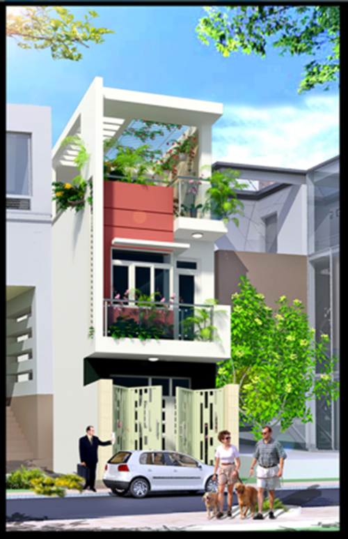 Nhà phố 3 tầng thiết kế sân thượng rộng, thoải mái trồng rau và hoa. Ảnh: Kientrucsuvietnam.