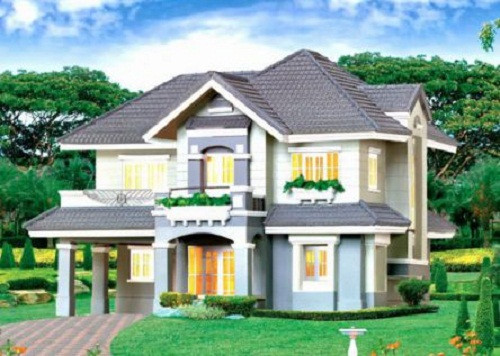 Mẫu nhà 2 tầng ở nông thôn sang trọng, với không gian sống đầy đủ tiện nghi. Ảnh: Bannhadian.