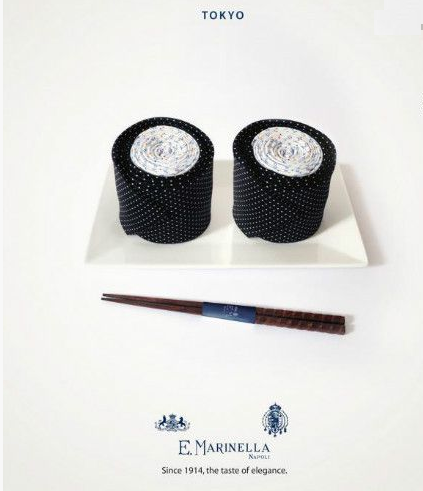 Những chiếc cà vạt Marinella - thương hiệu nổi tiếng thế giới... biến thành những miếng sushi ngon miệng.