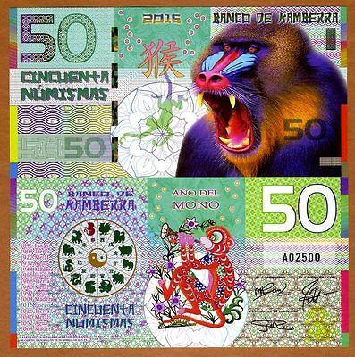 Tiền con Khỉ Úc Kamberra 50 Numismas, có giá "mềm" hơn, 120.000 đồng/tờ. Đây là tờ tiền kỉ niệm được in ra để làm tiền lì xì cho tết của người châu Á.