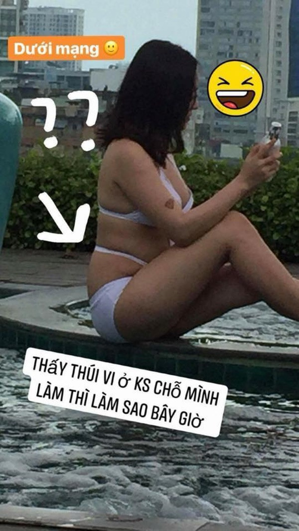 Nhưng mát lòng mát dạ chưa được bao lâu thì Thúy Vi có lẽ đã té ngửa nếu xem được bức ảnh chụp lén mình trong máy của một người lạ qua đường. Ở một góc chụp khác, hot girl scandal này lộ thân hình xồ xề, ngấn mỡ. Bắp tay, bắp chân và phần eo của cô nàng vẫn còn đồ sộ lắm dù có thông tin thời gian gần đây Thúy Vi đã tích cực giảm ăn, tập gym tại nhà.