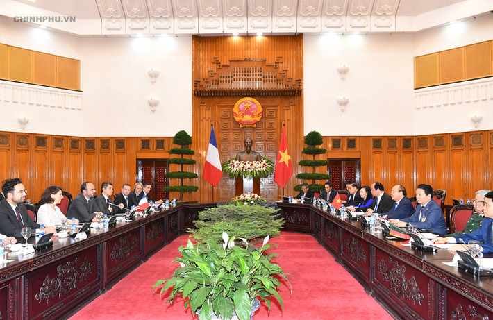 Quang cảnh hội đàm cấp cao Việt Nam-Pháp. Ảnh: VGP/Quang Hiếu