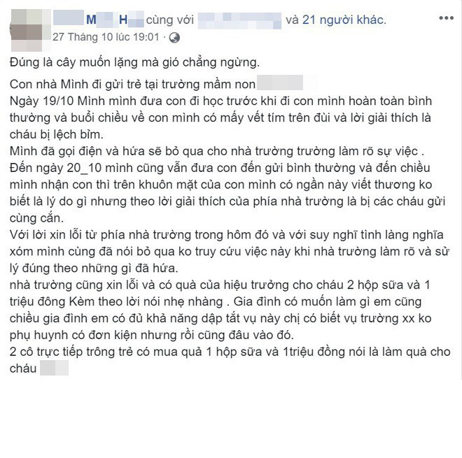 Ngay sau khi đăng tải tố cáo nhà trường bạo hành trẻ em, bài viết của nickname T.M.H đã thu hút hơn 2.500 lượt chia sẻ cùng với đó là rất nhiều những bình luận từ phía CĐM đưa ra.