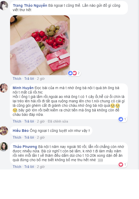 Nhưng với câu chuyện của Hương Giang, người đọc cảm nhận được sự ấm áp và đầy ắp tình cảm của ông ngoại 76 tuổi dành cho 8 đứa cháu ngoại của mình.