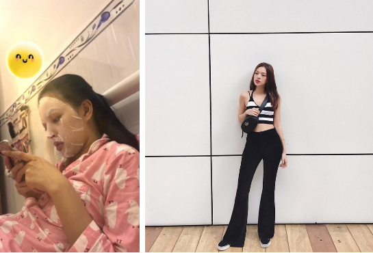 Mở màn cho sự so sánh khi ở nhà và khi lên đồ của các hot girl Việt là Tú Hảo. Khi ở nhà và lúc lên đồ chụp ảnh, cô bạn này vẫn khá xinh đẹp. Chia sẻ về bức ảnh so sánh của mình vui vẻ cho rằng: "Đâu ai đẹp được từ sáng đến đêm, cũng có lúc phải cho bản thân nghỉ ngơi chứ!"