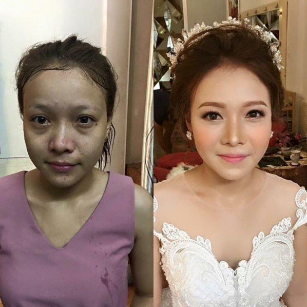 Cô gái trước và sau khi trang điểm trông như hai người hoàn toàn khác.