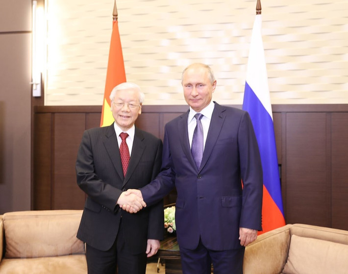 Tổng Bí thư Nguyễn Phú Trọng hội đàm với Tổng thống Liên bang Nga Vladimir Putin. (Ảnh: Trí Dũng/TTXVN).
