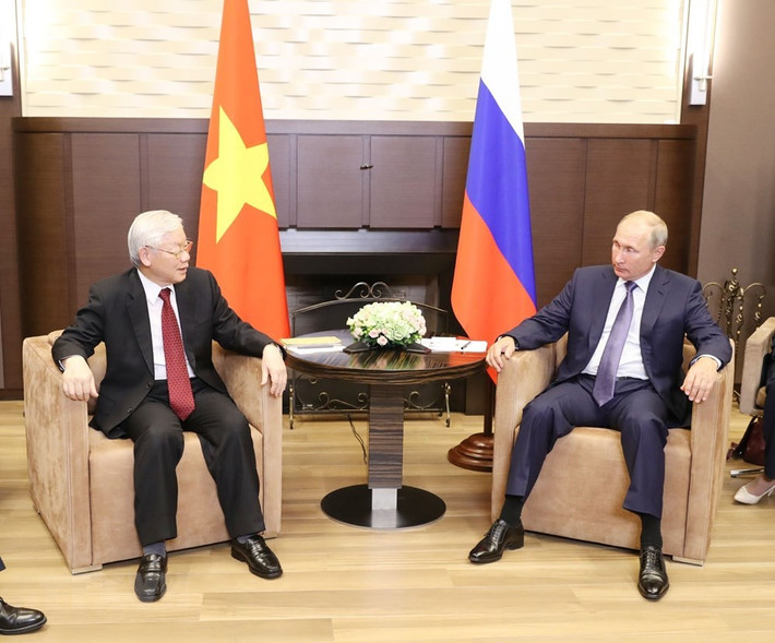 Tổng Bí thư Nguyễn Phú Trọng hội đàm với Tổng thống Liên bang Nga Vladimir Putin. (Ảnh: Trí Dũng/TTXVN).