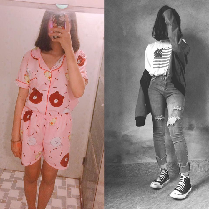 Mới đây, hội chị em mạng xã hội đã lại một lần nữa phải dậy sóng khi bức ảnh khoe sự khác biệt giữa lúc ở nhà và lúc đi chơi của con gái được nickname N.Q đăng tải, kèm theo đó là dòng trạng thái: "Các chị, các mẹ thấy em thế nào? Còn em thấy em lúc ở nhà như con nhà quê, còn khi ra đường cùng tàm tạm".