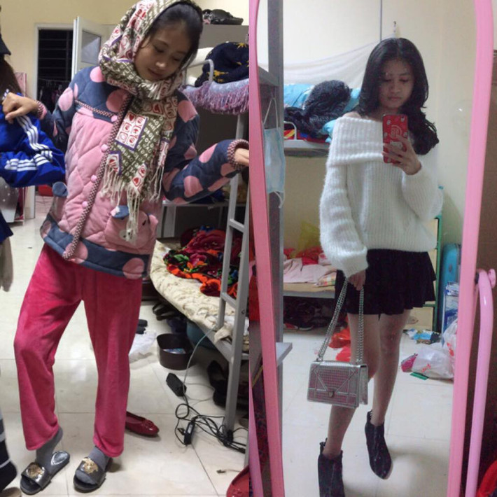 Combo tóc buộc thấp, dép lỗ, áo rộng thùng thình làm nên một ngày ở nhà hoàn hảo cho con gái. Ngược lại, khi đi chơi thì tóc cứ phải xõa ra, váy vóc điệu đà, giày cao gót mới xinh