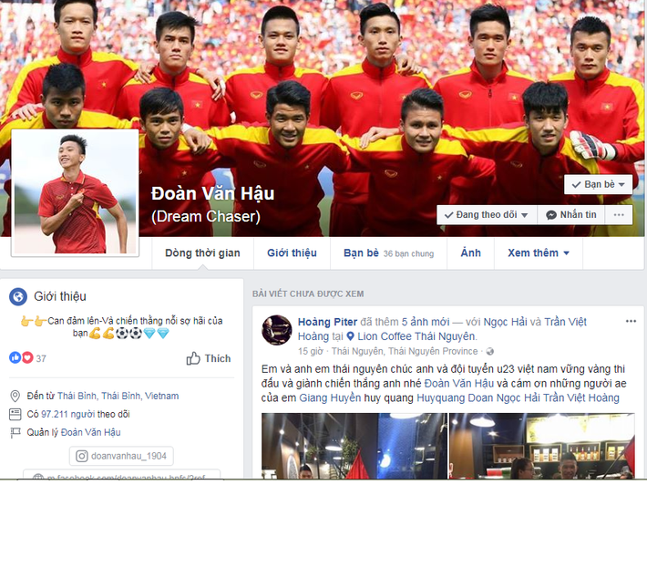 Tài khoản Facebook của các cầu thủ khác trong đội hình U23 Việt Nam cũng nhanh chóng được người dùng mạng xã hội tìm thấy.
