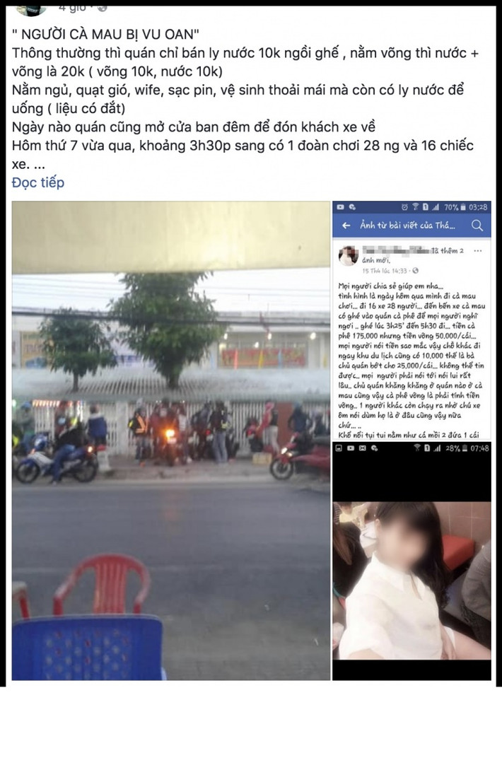 Nhóm phượt này còn cho biết võng không đủ cho cả đoàn, 2 người phải cùng nằm 1 cái. Xe để không ai trông. Họ đăng bài với mục đích nhắn nhủ mọi người né tránh quán cafe này ra để khỏi bị “çhặt chém”.