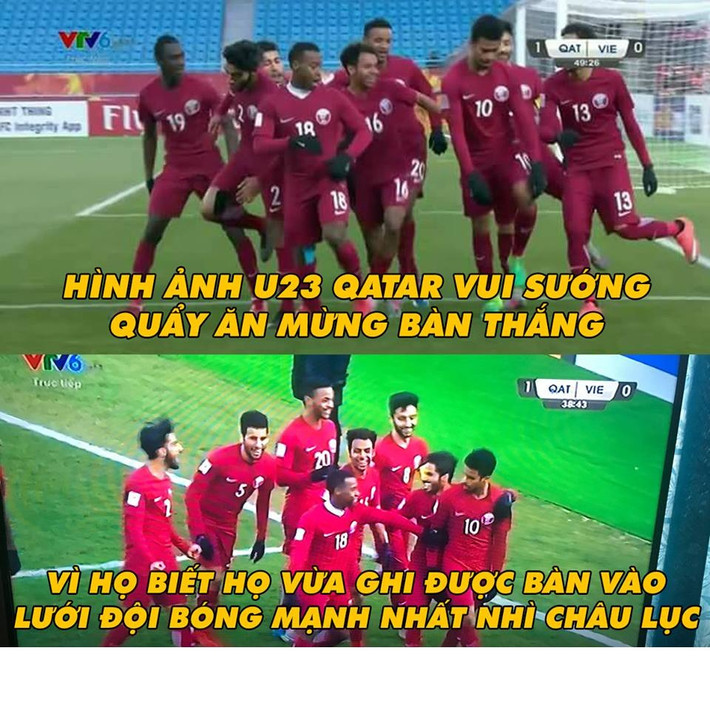 Bại tướng U23 Qatar ăn mừng vì họ biết đã ghi bàn vào lưới đội bóng mạnh nhất châu lục.